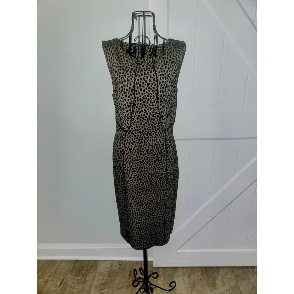 METAPHOR Animal Print Brown Sheath Mini Dress Crew Neck Sleeveless Women M Sears
